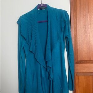 Karen Scott Turquoise Ruffle Cardigan